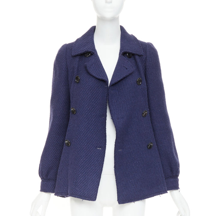 MARC JACOBS navy wool tweed black buttons double breasted short coat  US2 XXS