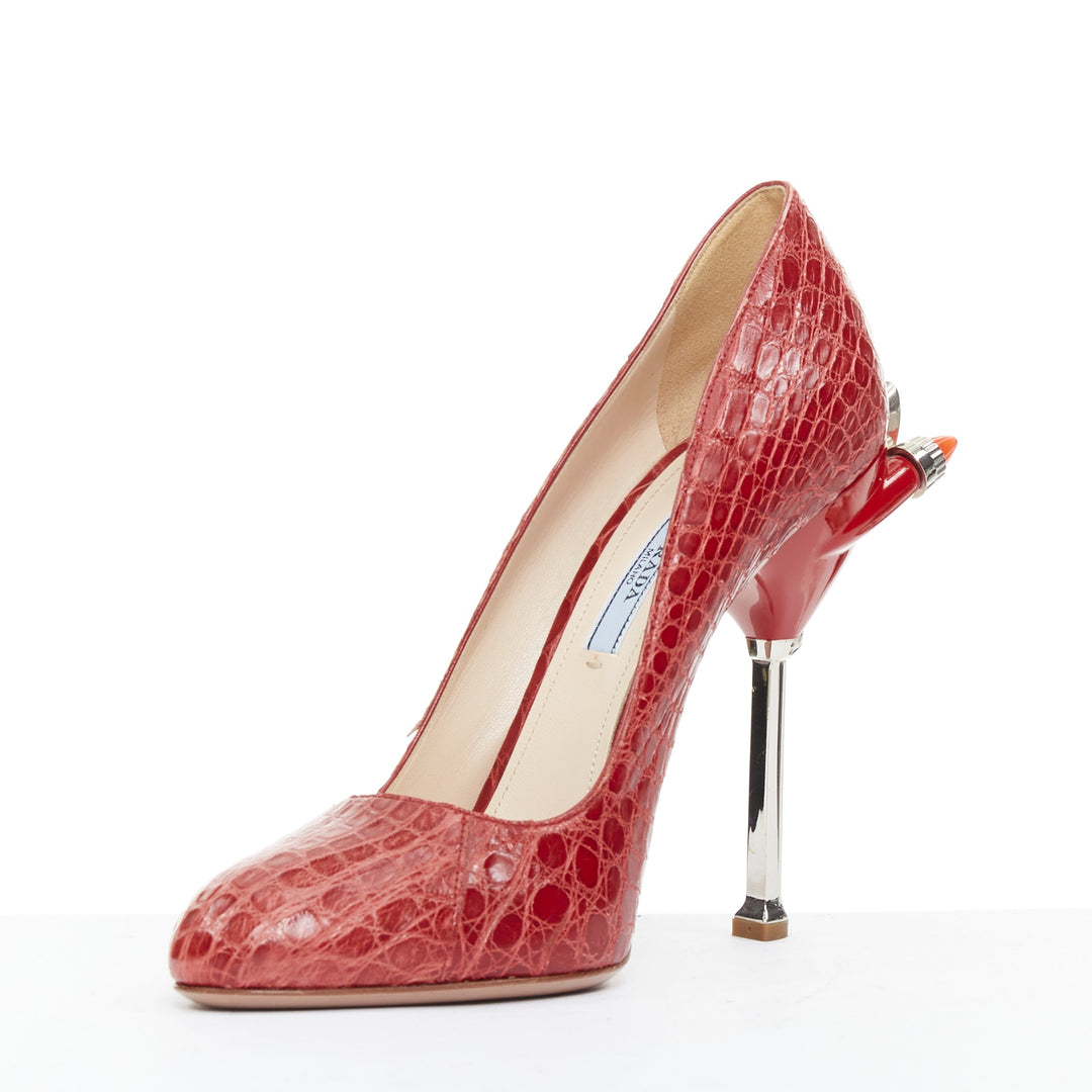 rare PRADA 2012 Runway 50s Hot Rod red croc red rocket flame heel pump EU36