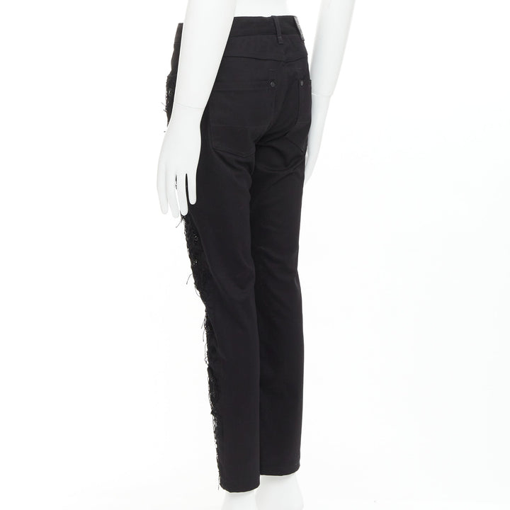 JOHN GALLIANO black cotton floral fringe embellished bootcut jeans FR46 S