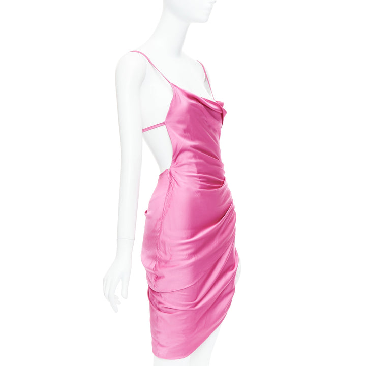 JACQUEMUS Le Splash Saudade pink satin ruched asymmetric strappy dress FR34 XS