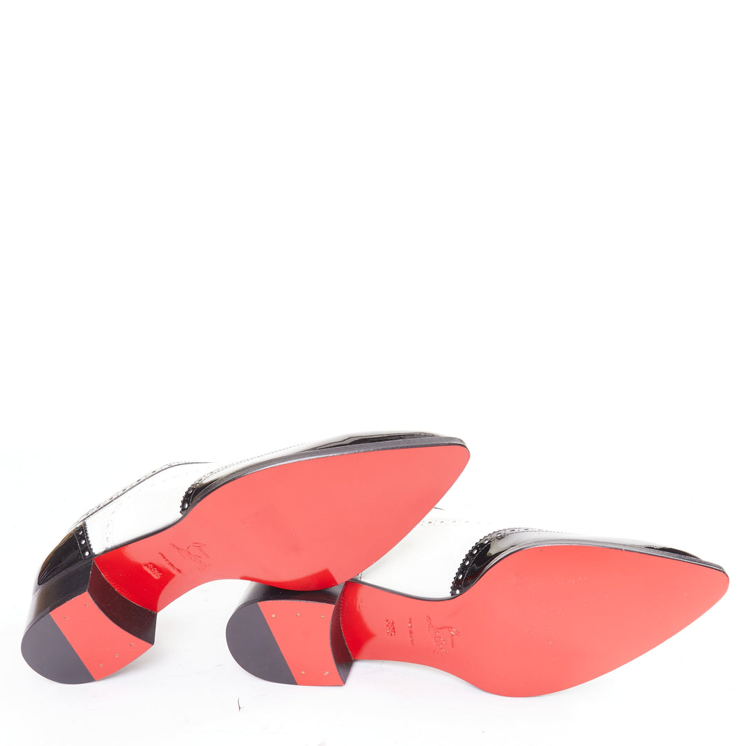 CHRISTIAN LOUBOUTIN Zazou Fiori Flat Patent black white point toe brogue EU38.5