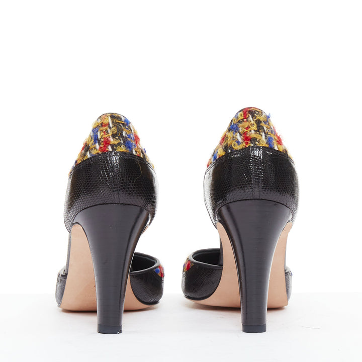 rare MANOLO BLAHNIK Kurung Dorsay multicolor boucle tweed court pumps EU37