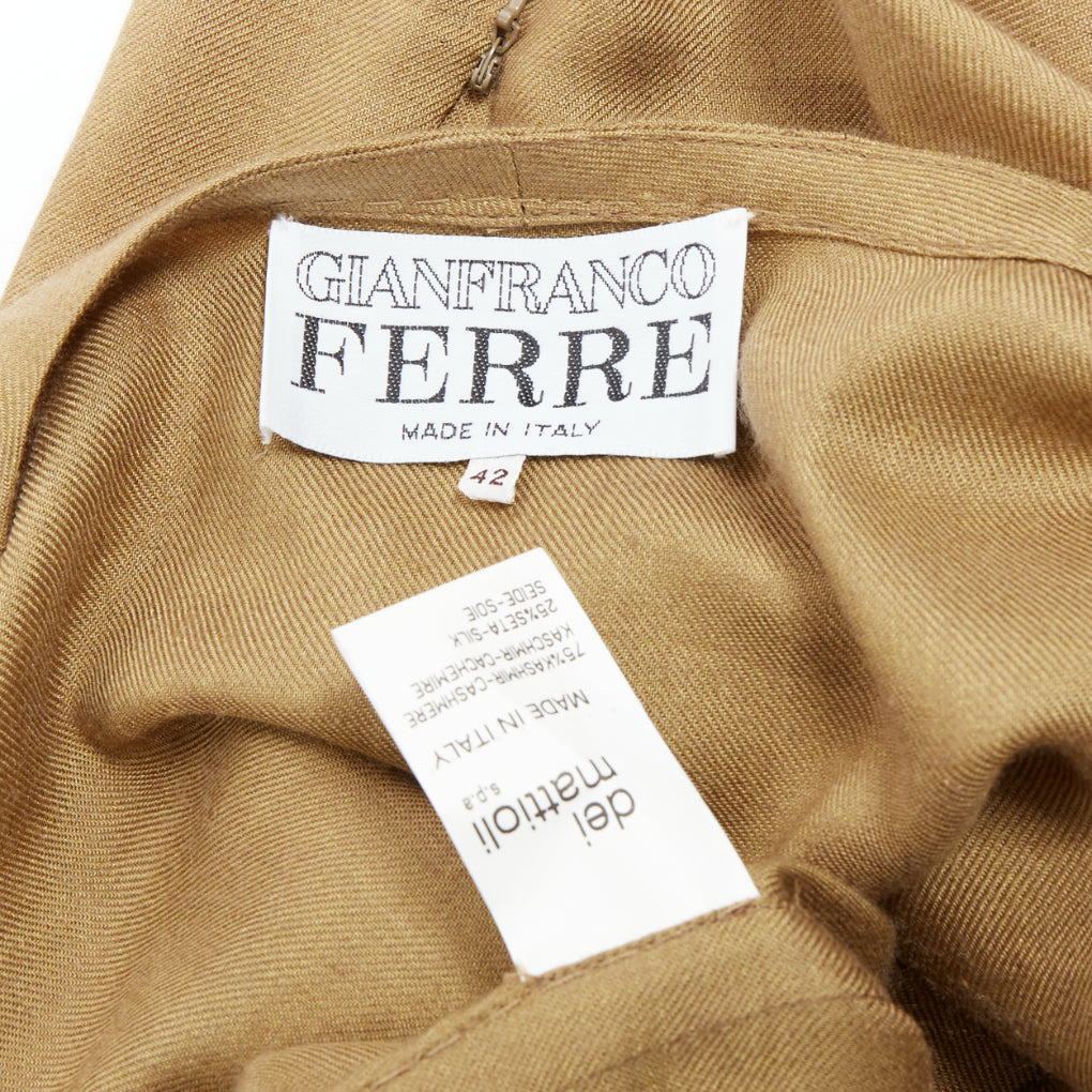 GIANFRANCO FERRE Vintage taupe cashmere silk v neck hand stitch tunic top IT42 M