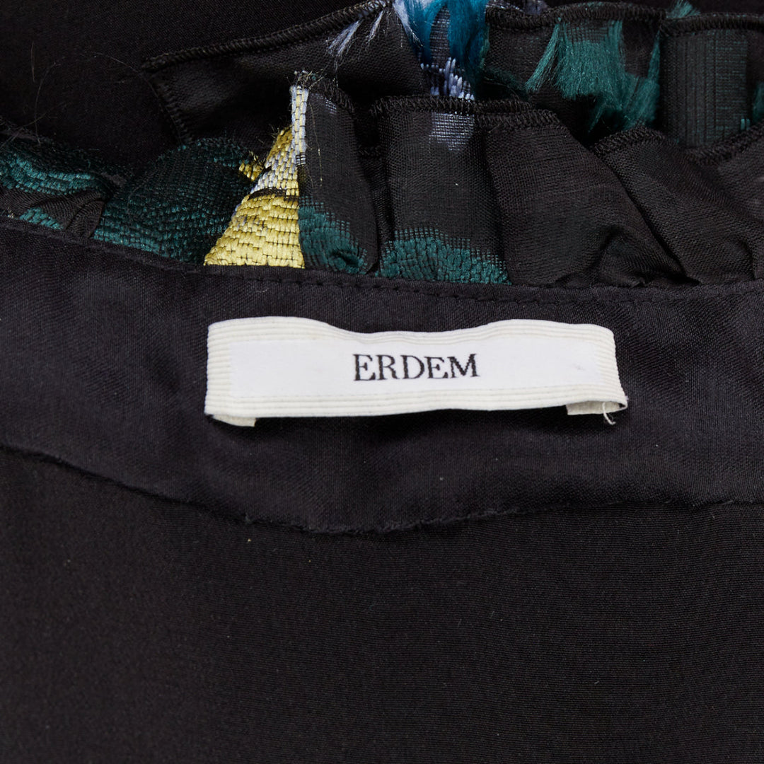 ERDEM 2015 Runway black green blue sheer jacquard cold shoulder gown