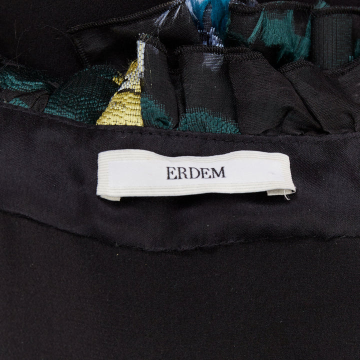 ERDEM 2015 Runway black green blue sheer jacquard cold shoulder gown