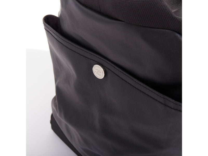 CHANEL XL Paris-Biarritz black coated canvas silver CC crossbody travel hobo bag