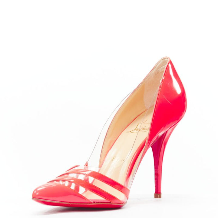 CHRISTIAN LOUBOUTIN Pivichic 100 neon pink striped patent PVC pigalle EU37.5