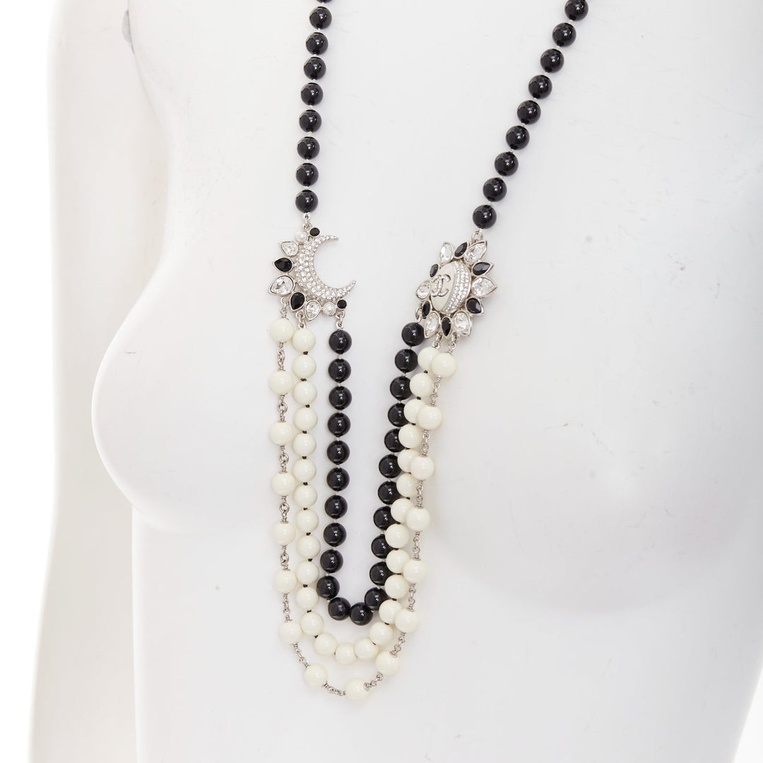 CHANEL C23C crystal CC logo sun moon black white beads long necklace