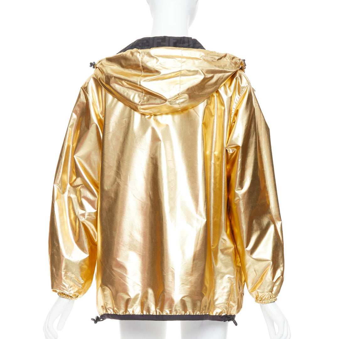 FENDI K-WAY metallic gold black FF reversible waterproof windbreaker S