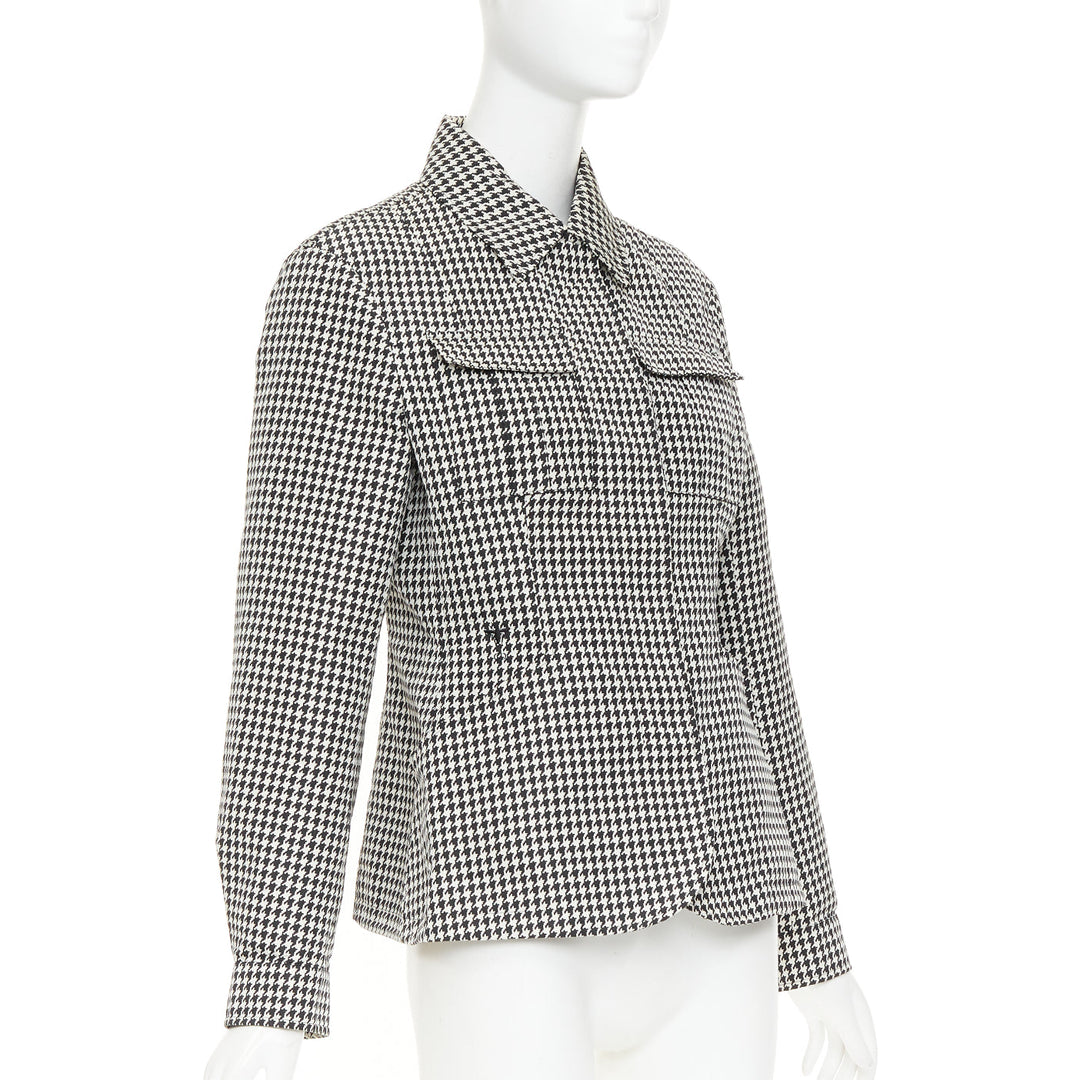 DIOR 2019 black white houndstooth CD bee utility cinched waist bar jacket FR38 M