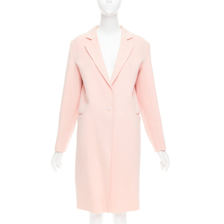 SANDRO pink wool blend notced collar single button long coat FR36 S