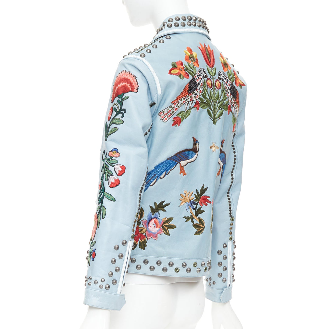 GUCCI Michele 2016 Runway blue bee floral embroidery studded jacket IT38 XS