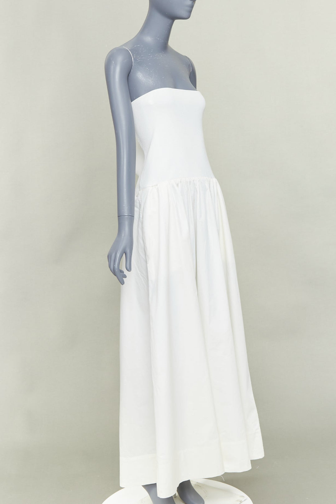 ST AGNI 2023 white strapless drop waist knit poplin maxi dress XL