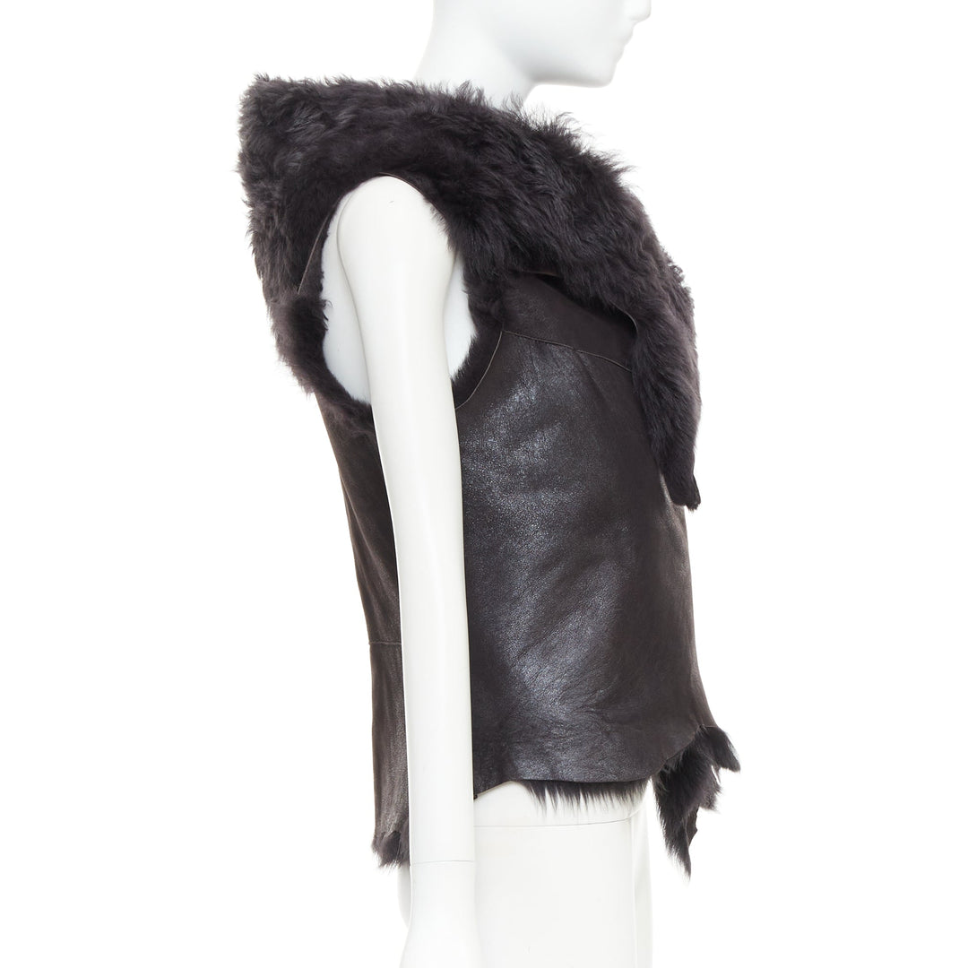 KARL DONOGHUE black lambskin leather fur lined asymmetric jagged hem vest XS
