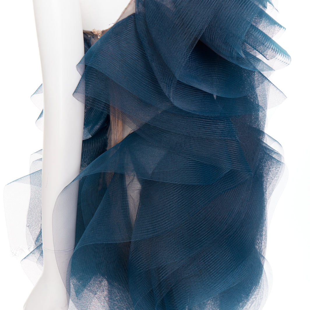 rare ALEXANDRE VAUTHIER COUTURE SS2014 Runway teal blue tulle ruffle mini