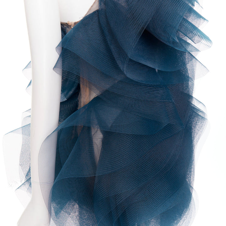 rare ALEXANDRE VAUTHIER COUTURE SS2014 Runway teal blue tulle ruffle mini