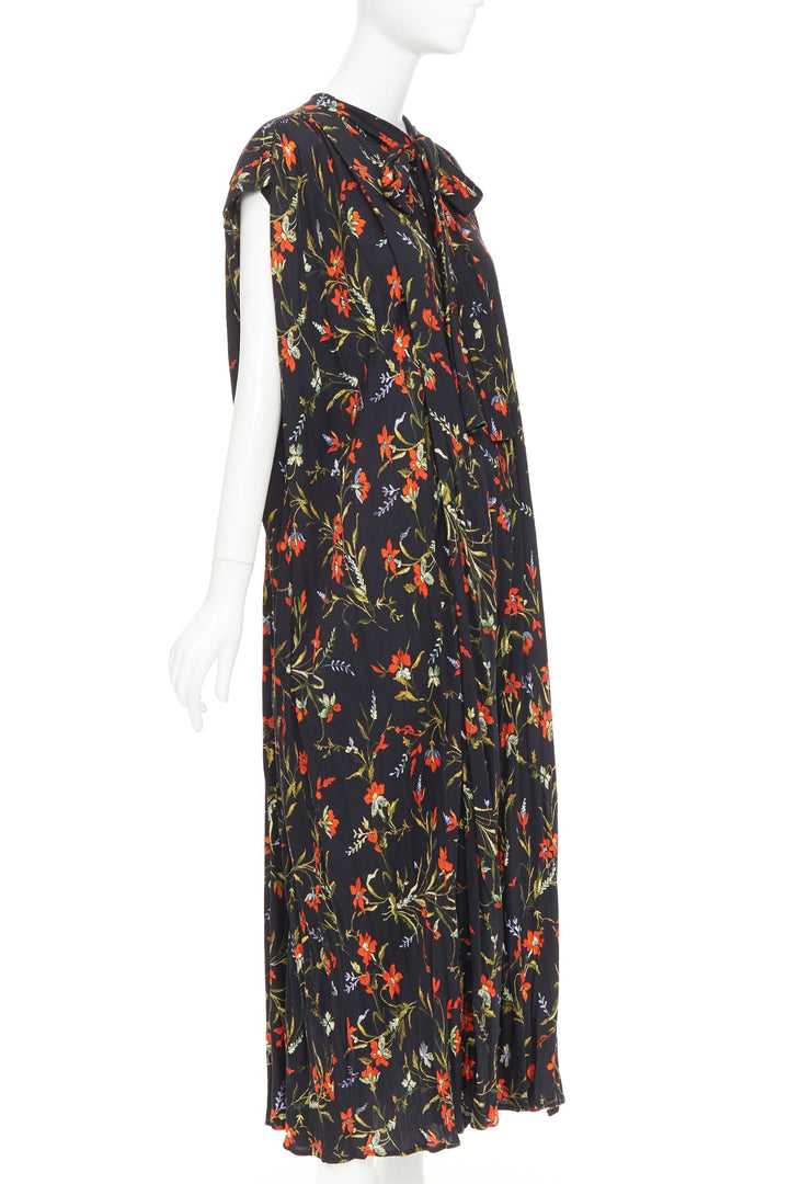 BALENCIAGA 2016 Runway black red floral Voluminous pleat maxi tent dress FR36 S