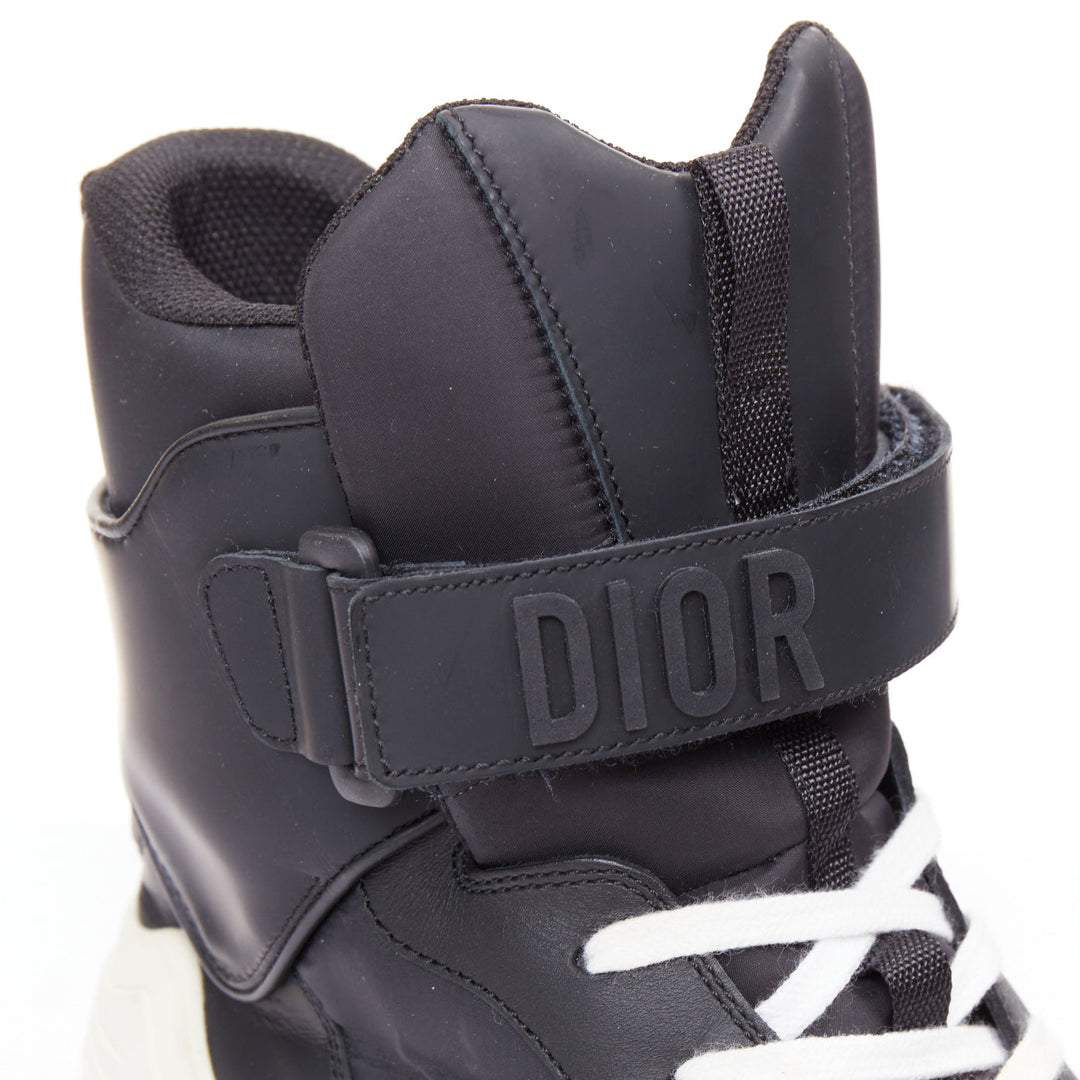 CHRISTIAN DIOR 2019 Jumper Leather black logo magic tape hi top sneakers EU37.5