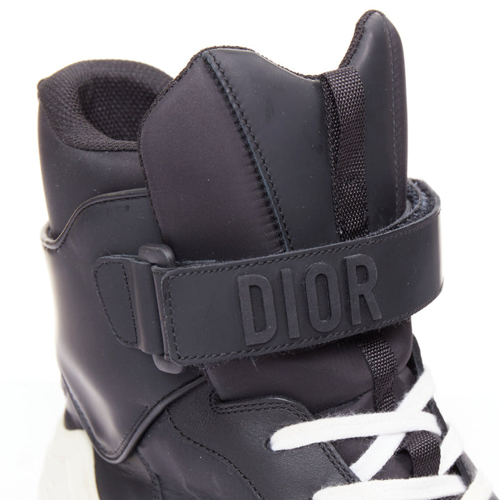 CHRISTIAN DIOR 2019 Jumper Leather black logo magic tape hi top sneakers EU37.5