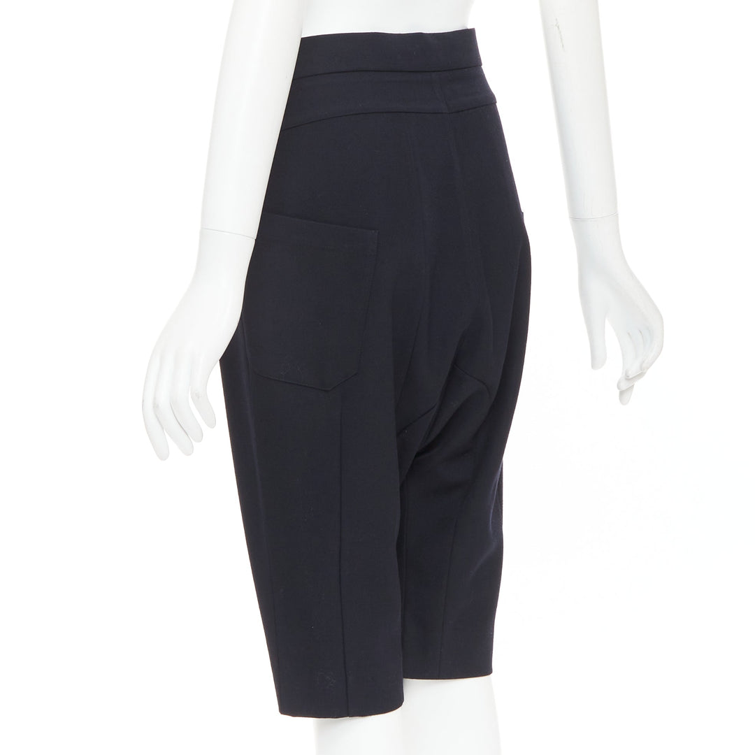 MARNI black 100% virgin wool drop crotch harem knee shorts IT38 XS