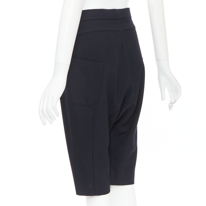 MARNI black 100% virgin wool drop crotch harem knee shorts IT38 XS