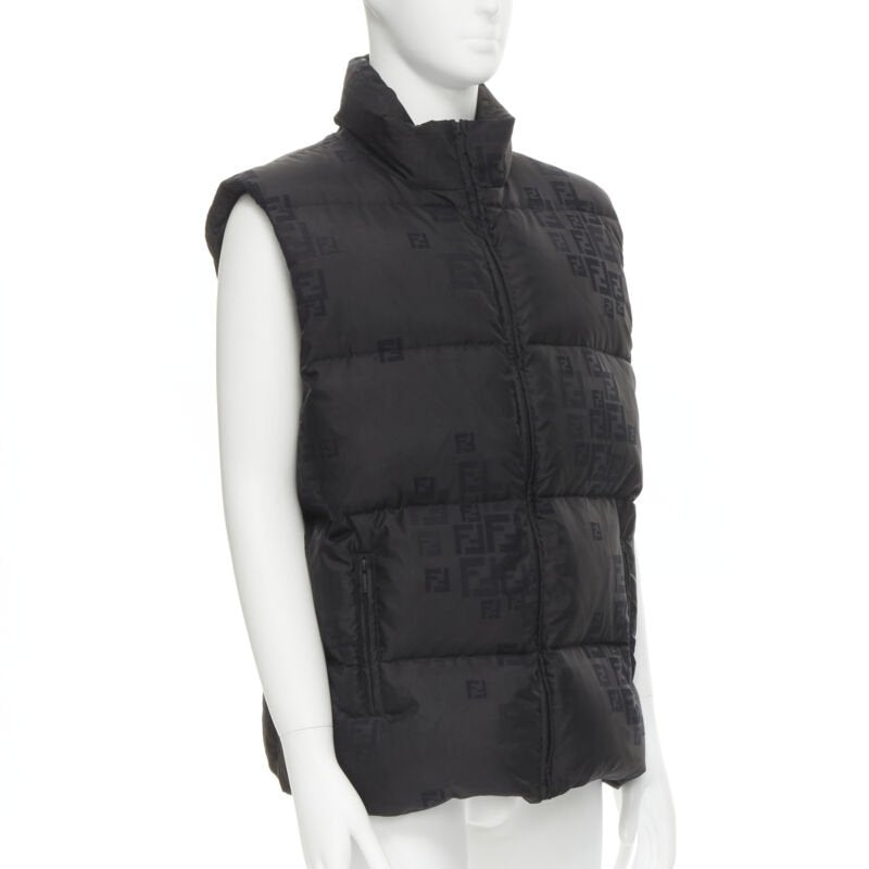 FENDI black FF Zucca monogram black goose down padded vest IT54 2XL