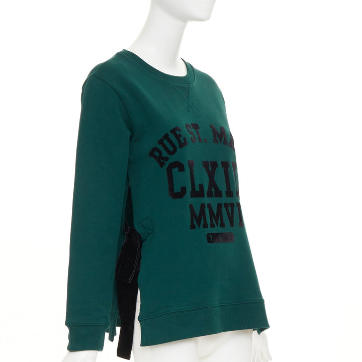 MAISON MARGIELA MM6 Rue St Maur velvet varsity green ribbon trim sweater S