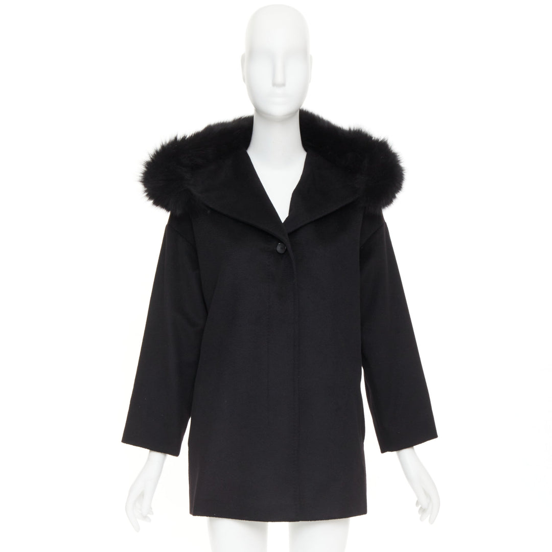 MARA STUDIO Mango virgin wool fur trim collar hood coat IT36 XXS