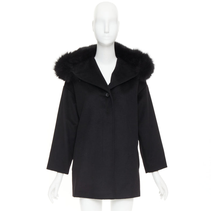 MARA STUDIO Mango virgin wool fur trim collar hood coat IT36 XXS