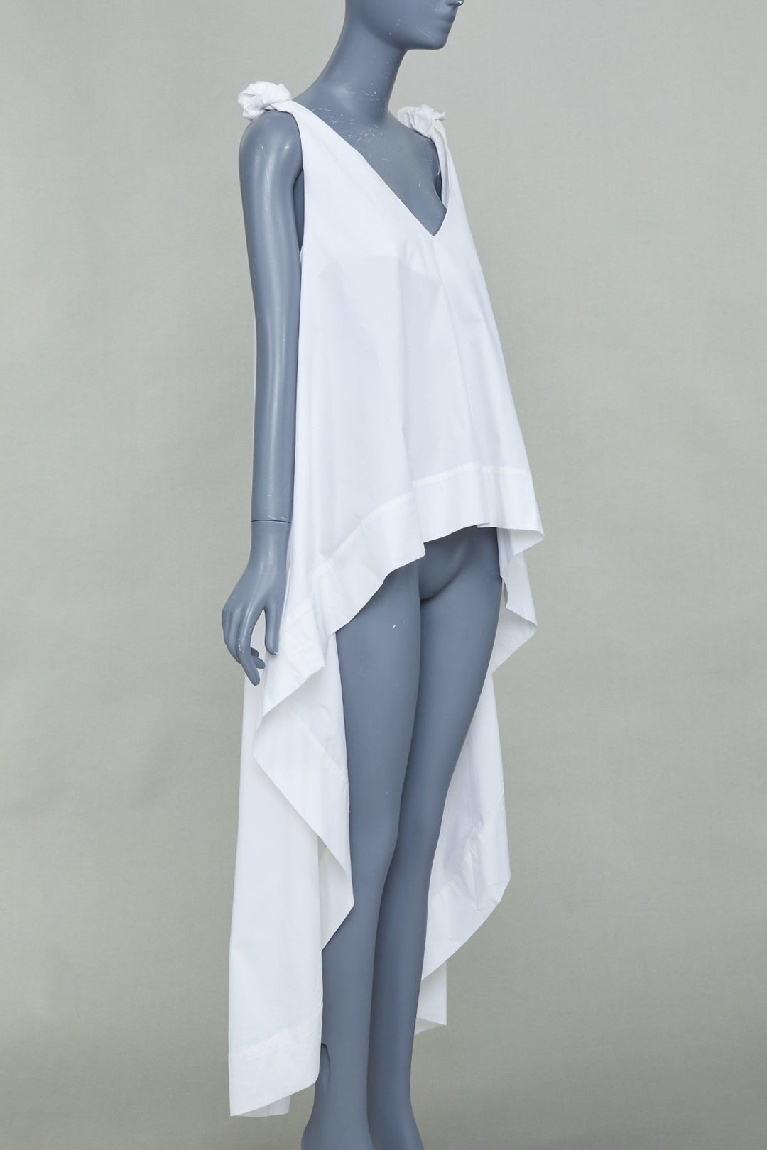 NATASHA ZINKO white cotton knot strap v neck oversized flare hi low top FR34 XS