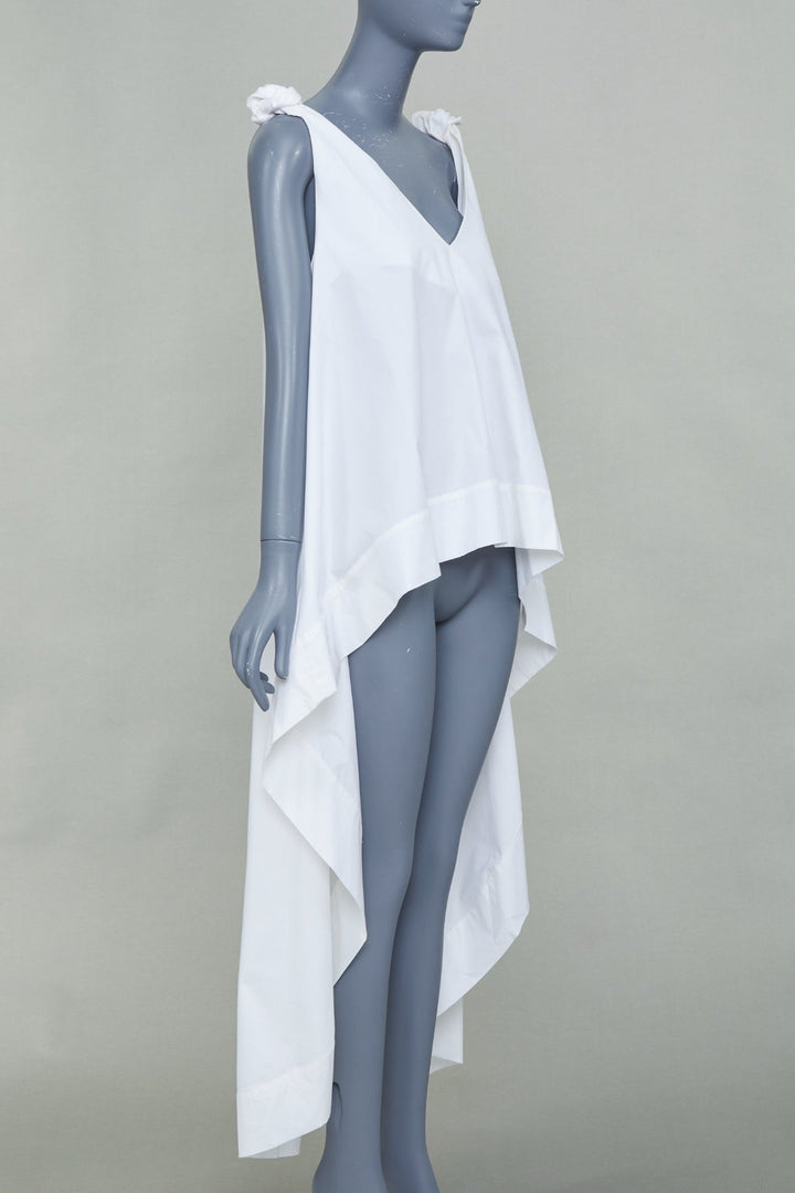 NATASHA ZINKO white cotton knot strap v neck oversized flare hi low top FR34 XS