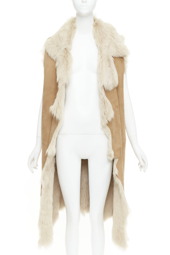 MICHAEL KORS COLLECTION Runway brown fur lined suede leather vest coat