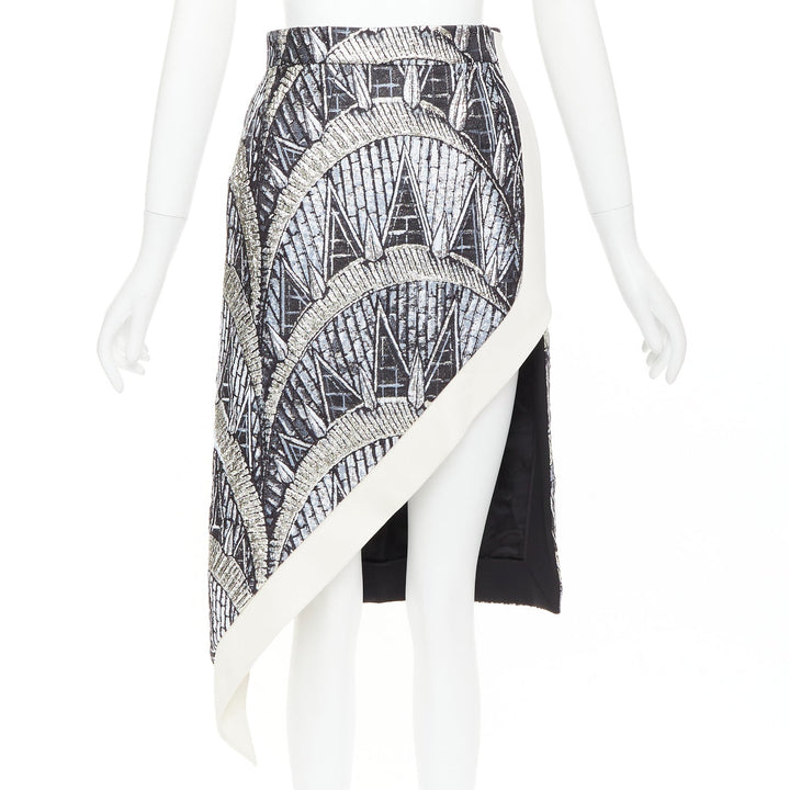 LOUIS VUITTON 2024 Runway cream black silver metallic jacquard asymmetric skirt