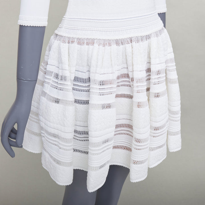 ALAIA cream viscose blend cropped sleeve bateau neck fit flare dress FR36 S