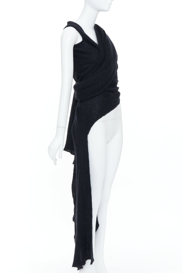 YOHJI YAMAMOTO black ribbed wool wrap extra long scarf cardigan sweater JP3 L