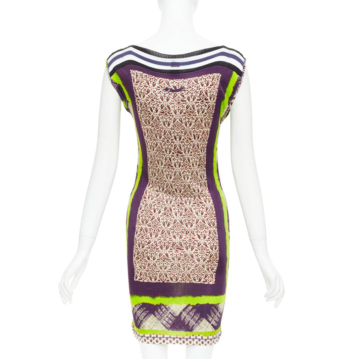 JEAN PAUL GAULTIER Soleil Vintage neon purple ethnic scarf print mini dress XS
