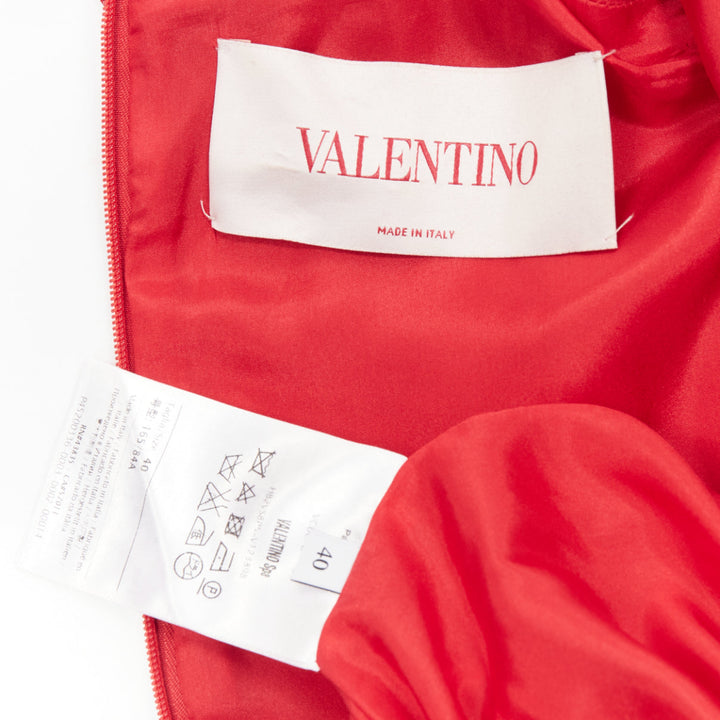 VALENTINO red wool silk crepe collared long sleeve A-line dress IT40 S