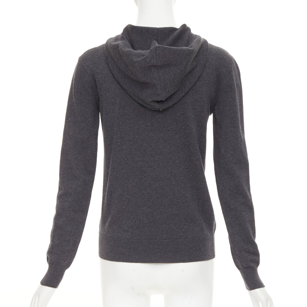 SAINT LAURENT 2017 Eclair Lightning Bolt grey black logo stud hooded sweater XS
