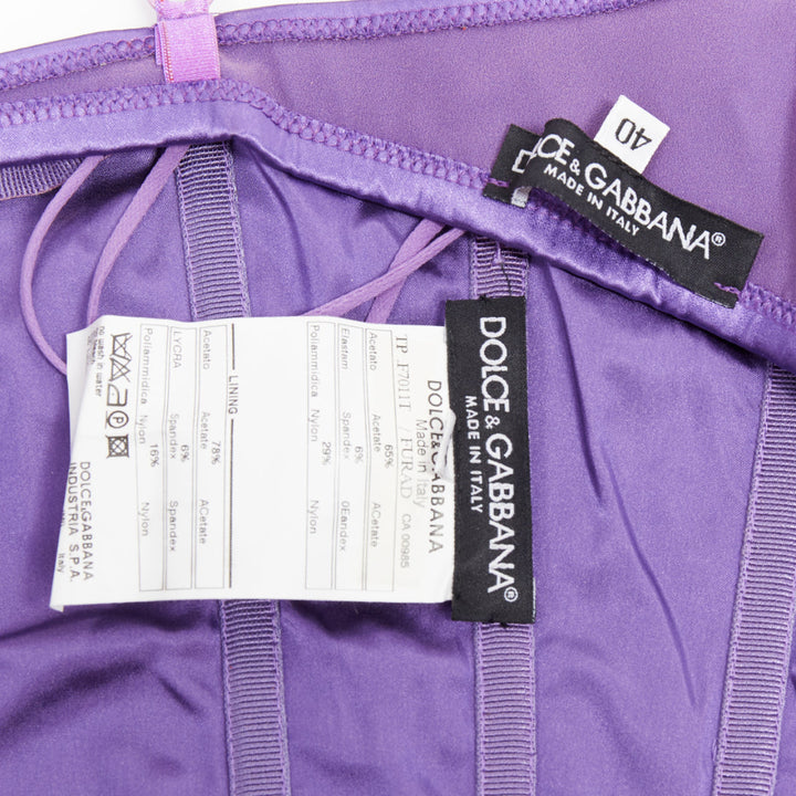 DOLCE GABBANA purple satin boned fitted spaghetti strap corset top IT40 S