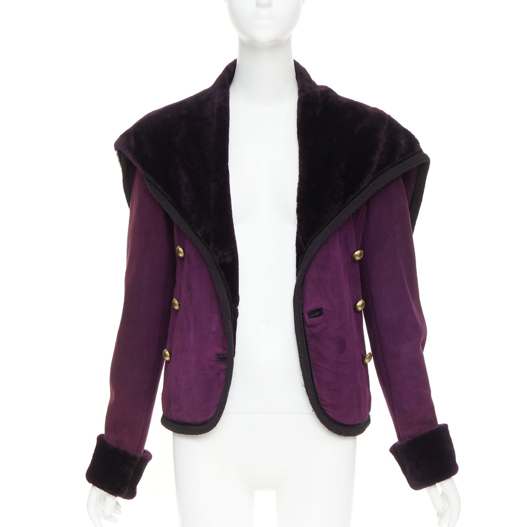 YVES SAINT LAURENT Vintage purple suede fur lined double breasted jacket FR36 S