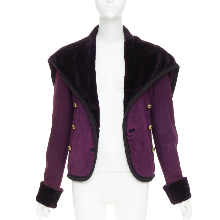 YVES SAINT LAURENT Vintage purple suede fur lined double breasted jacket FR36 S