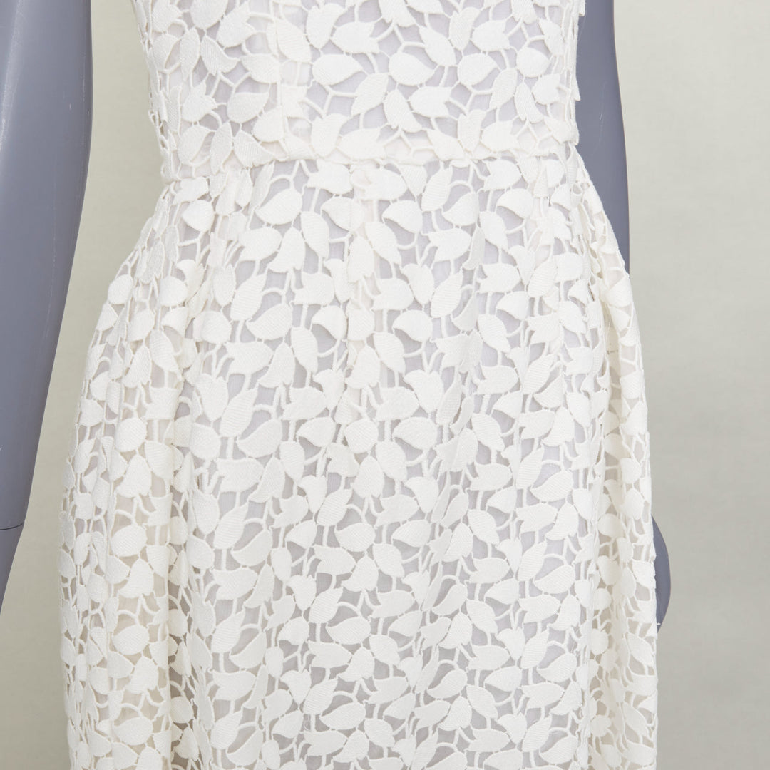 OSCAR DE LA RENTA Iso off white floral guipure leaf lace bridal dress US4 S