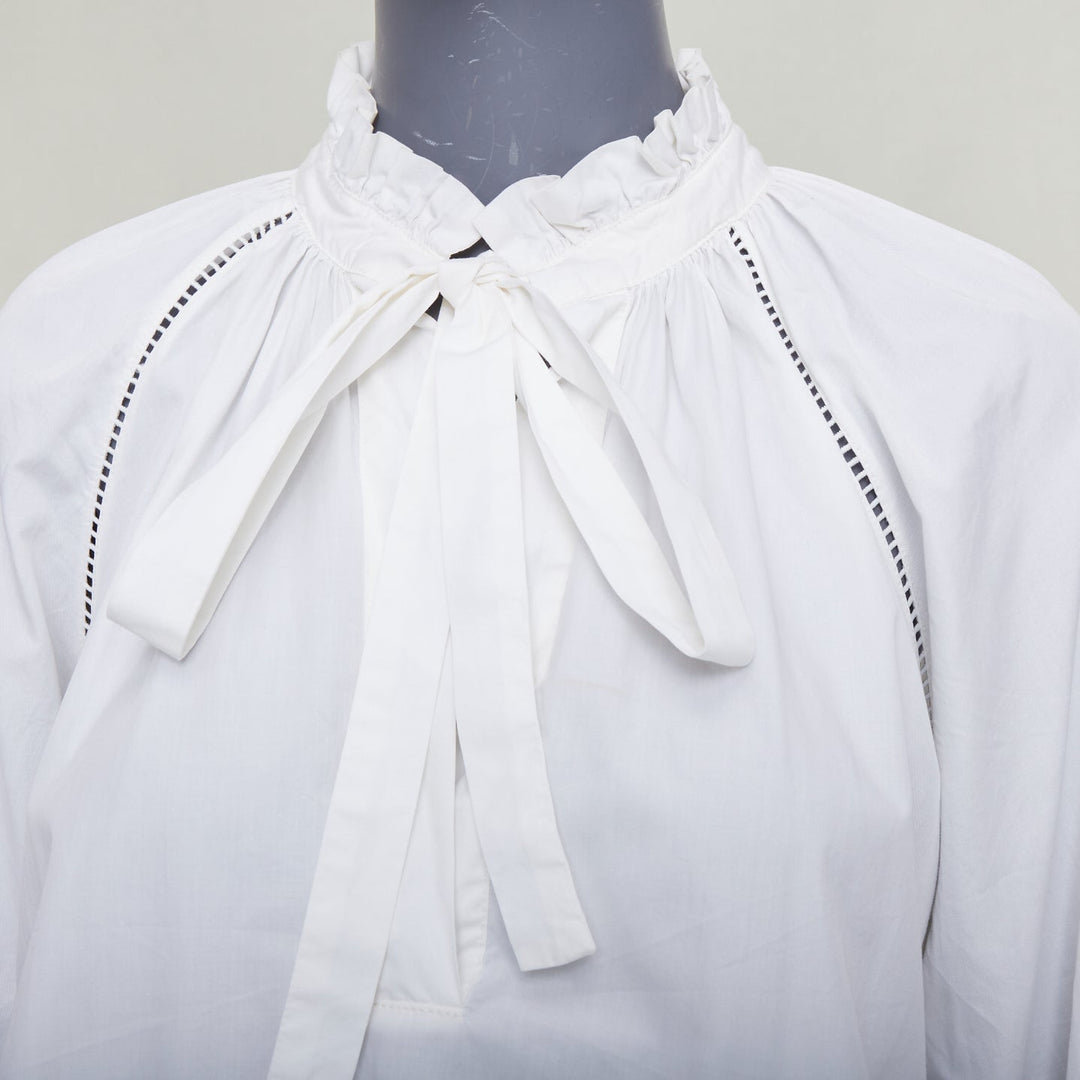 LEE MATHEWS white cotton ruffle lace trim peasant blouse Sz.1 XS