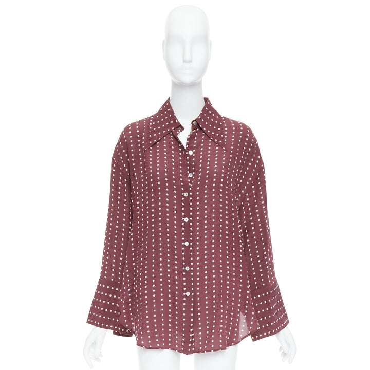 ANTONIO MARRAS 100% silk burgundy polka dot curved hem shirt M