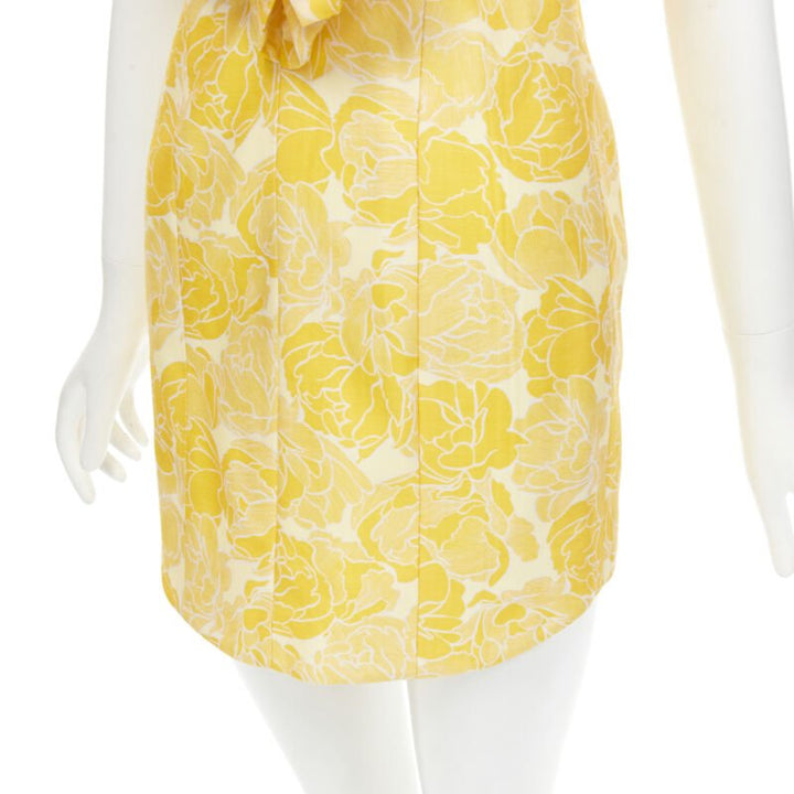 ACLER yellow floral print ruffle sweetheart neckline sheath dress US2 XS