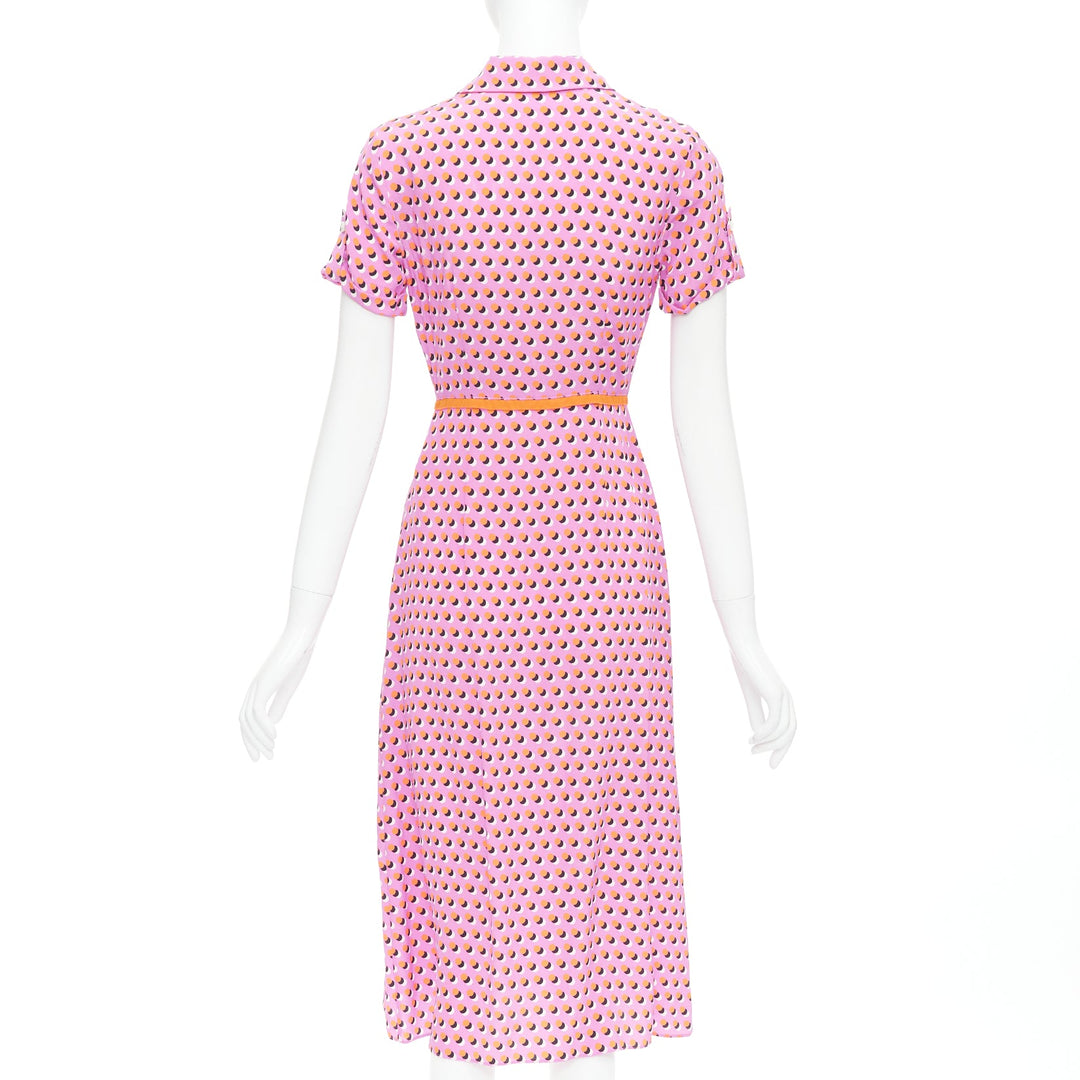 DIANE VON FURSTENBERG Georgia pink polka dot crepe de chine midi dress US0 XS