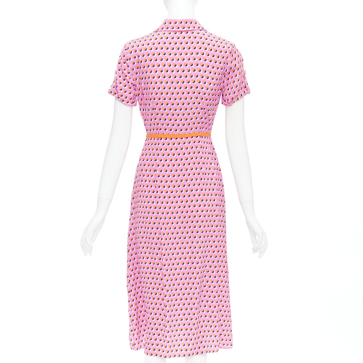 DIANE VON FURSTENBERG Georgia pink polka dot crepe de chine midi dress US0 XS
