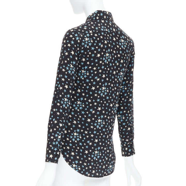 SAINT LAURENT 2016 100% silk blue black white star print shirt FR34 XS