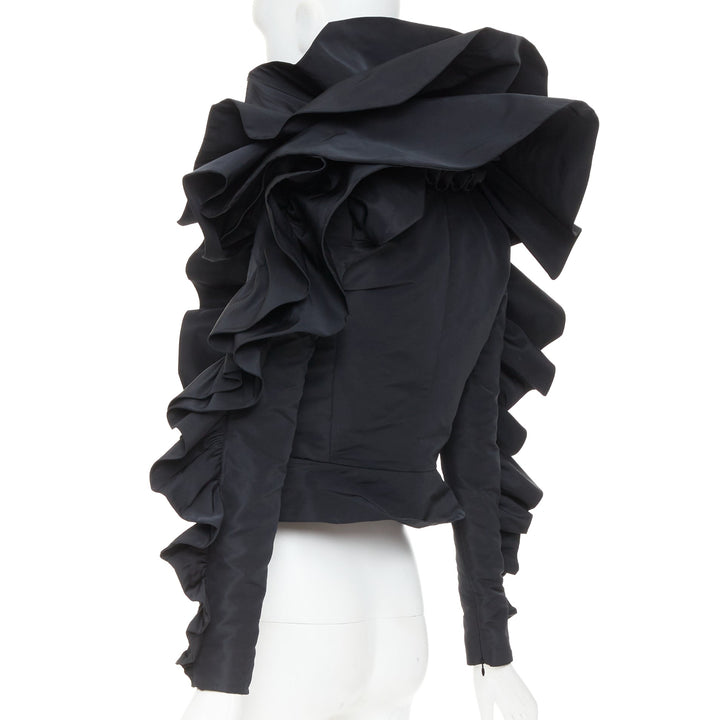ALEXANDRE VAUTHIER COUTURE black sculptural ruffles peplum cropped blazer jacket