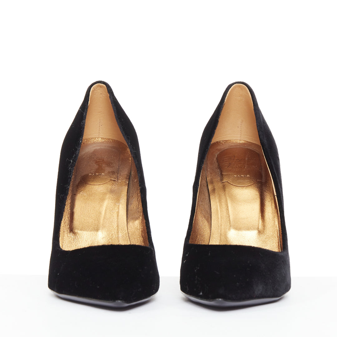 ROGER VIVIER 2018 Decollete Sexy black velvet bronze heel pigalle  pump EU38